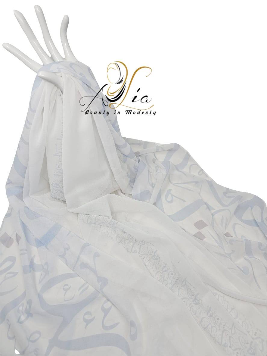 Light Blue Double Border Arabic Letter Shawl