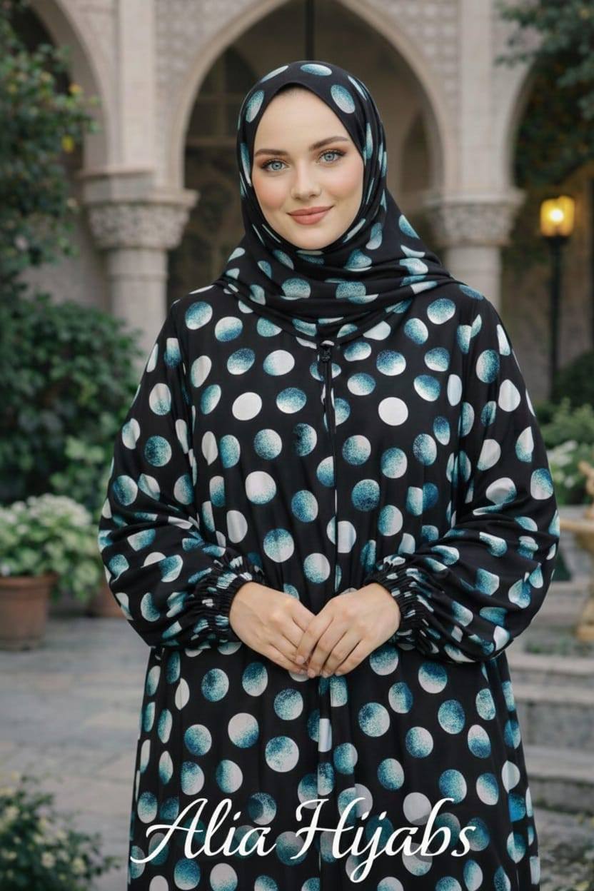 Green Turquoise / Black & Off White - Alia Hijabs