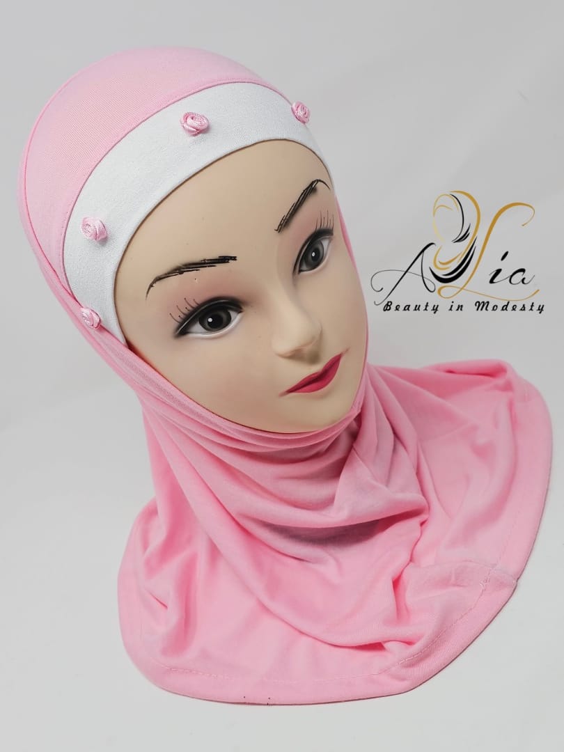 Pink/White Blue Two Piece Flowers Little Girls' Hijab