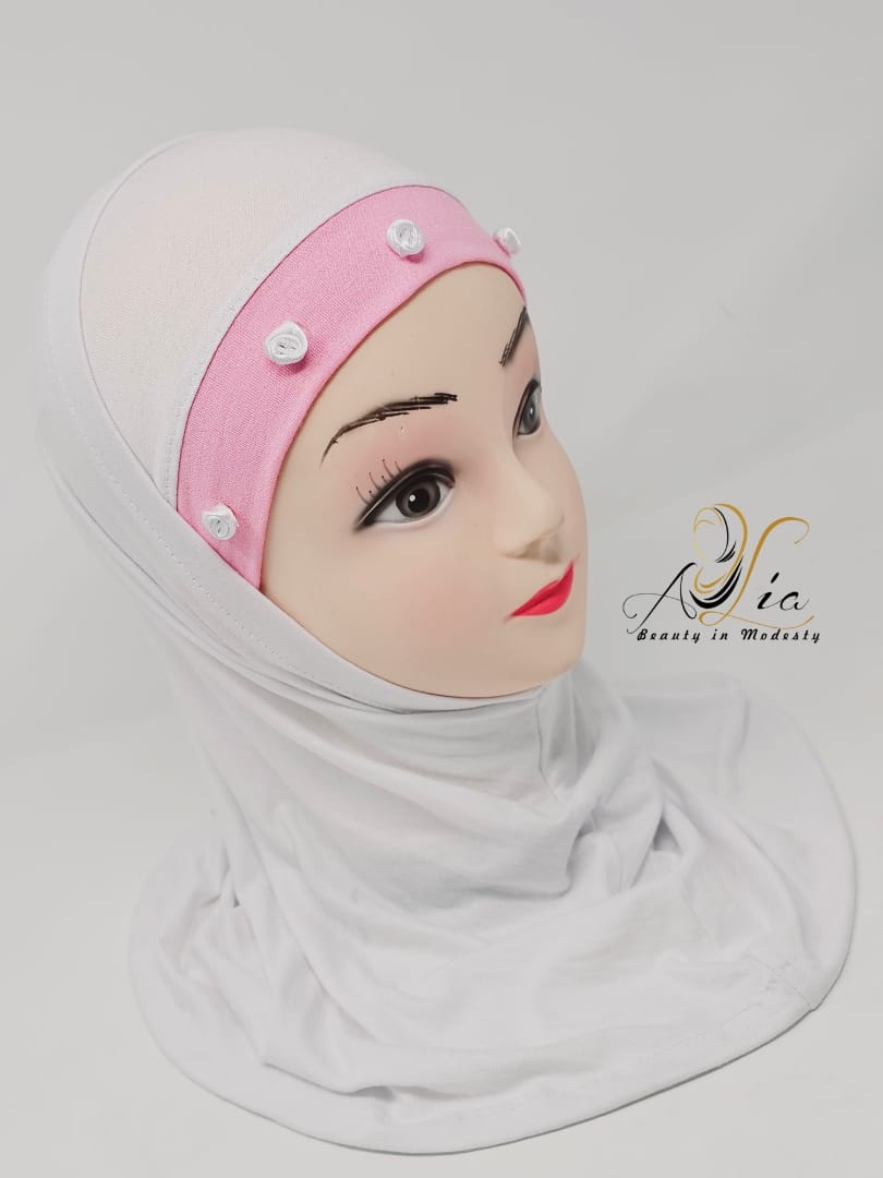 White/PInk Two Piece Flowers Little Girls' Hijab