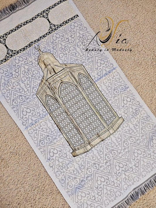 Off White/Silver & Gold Thin Islamic Prayer Rug