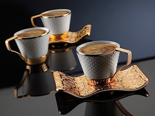 White-Gold Fancy Greek/Turkish Coffee Cups Set of 6
