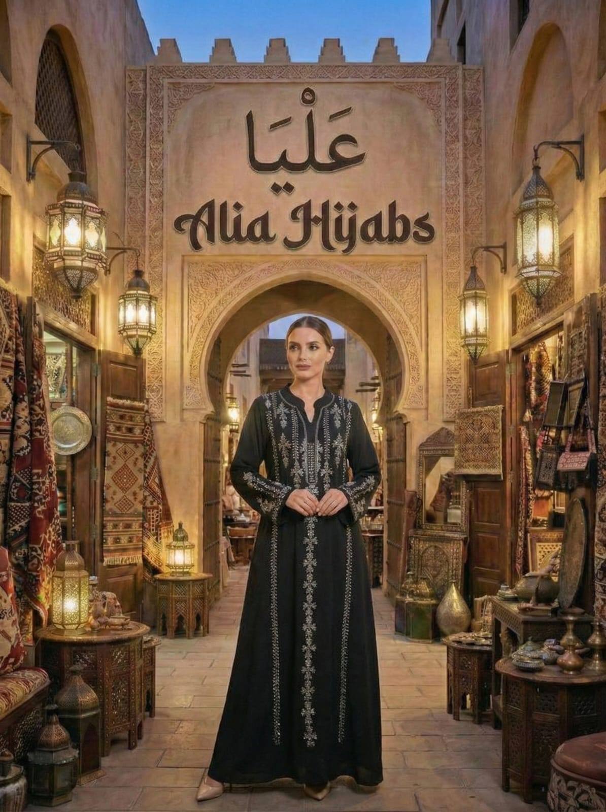 Black Satin & Rhinestones Gabaliya/Dishdasha