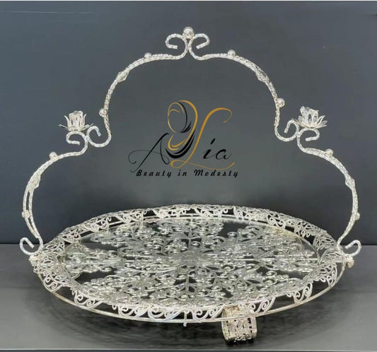 Silver Food Serving Platter With Handle