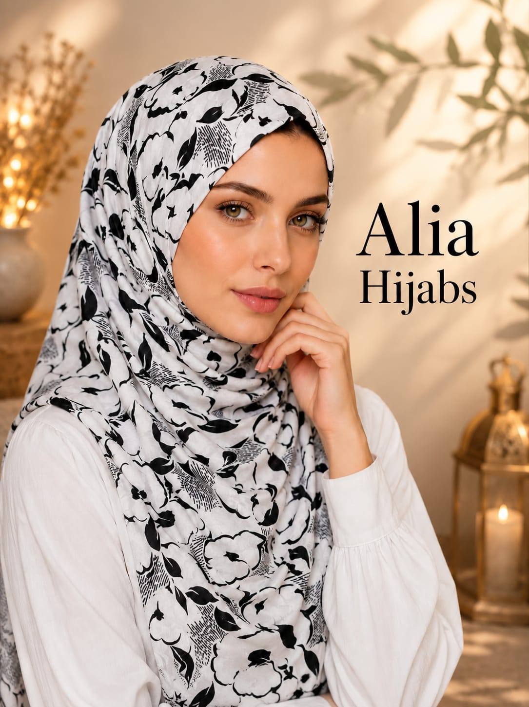 Black & White Satin Square Hijab - 19