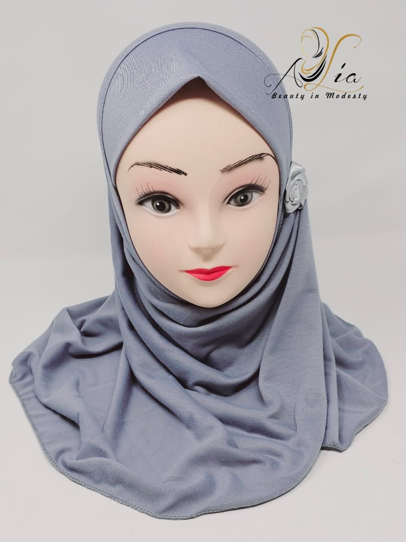 Gray One Piece Flower Little Girls' Hijab