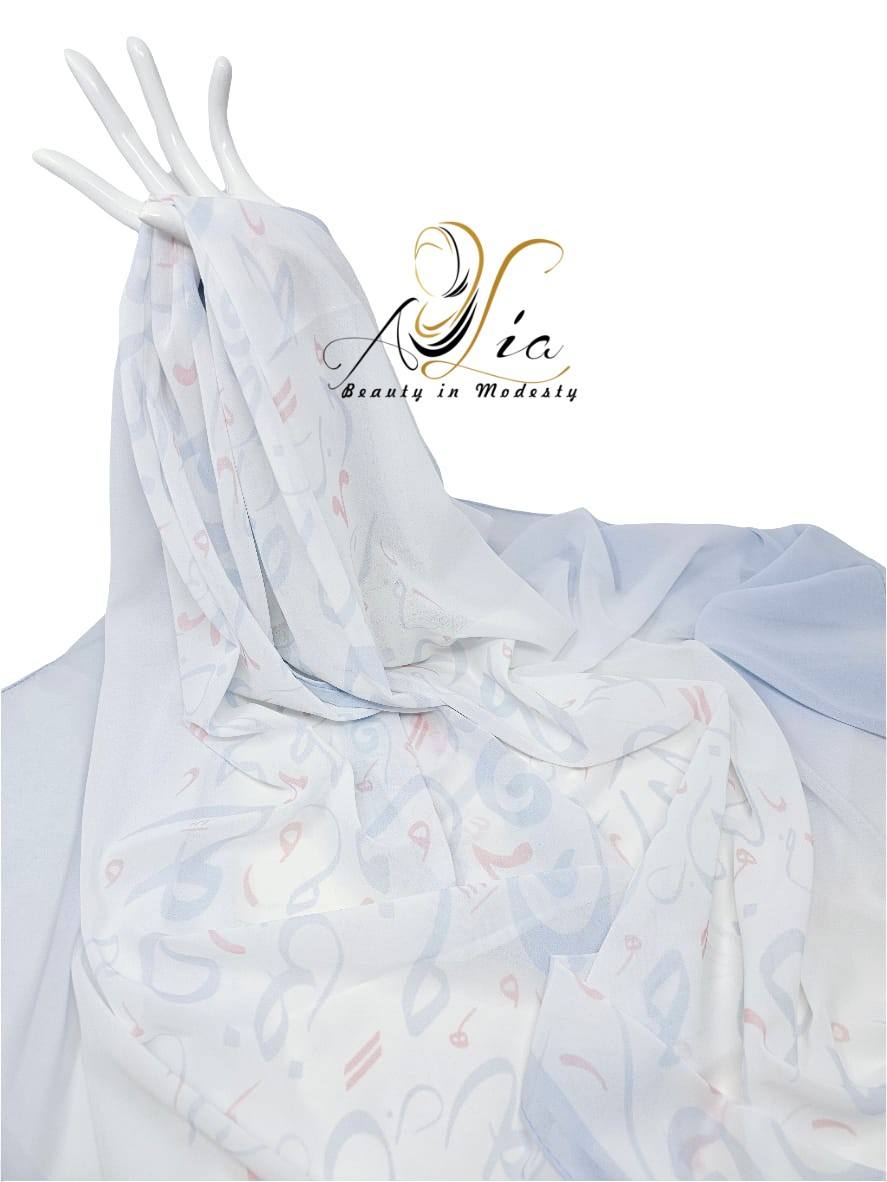 Light Blue Shadow Arabic Letter Shawl