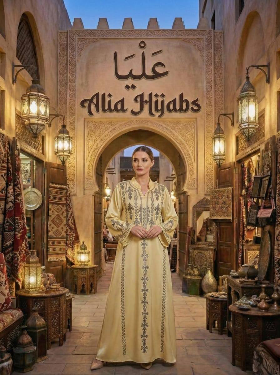 Golden Satin & Rhinestones Gabaliya/Dishdasha