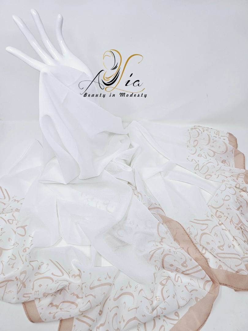 Beige Border Arabic Letter Shawl