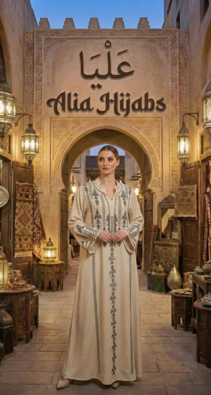 Pearl Satin & Rhinestones Gabaliya/Dishdasha