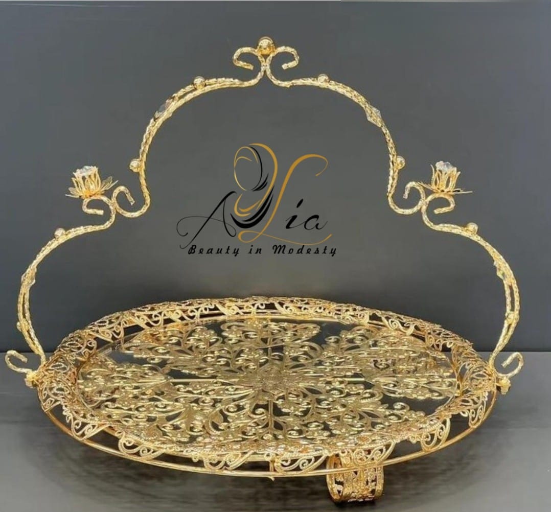 Golden Food Serving Platter With Handle