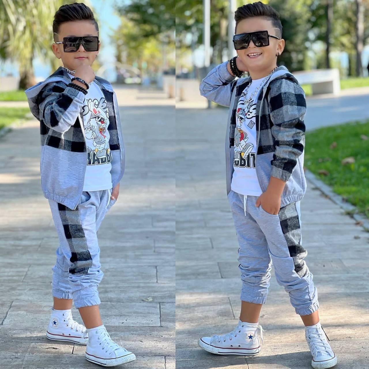 Grey & Black 3 Pcs Boys' Outfit