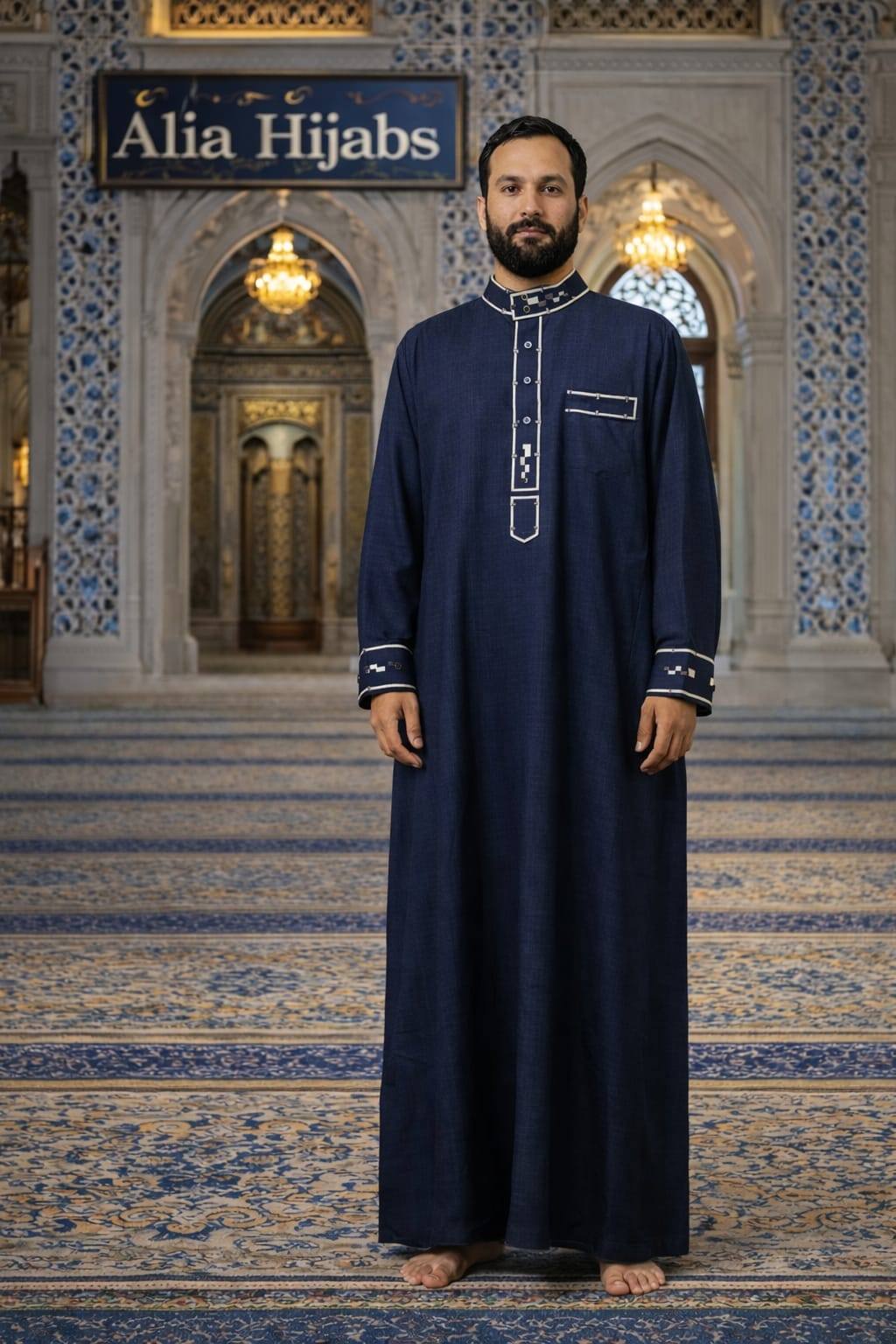 Navy Blue / Silver & Gray Embroidery - Alia Hijabs