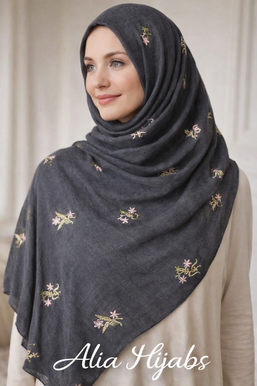Charcoal/Pink/Gold Cotton Shawl 9545