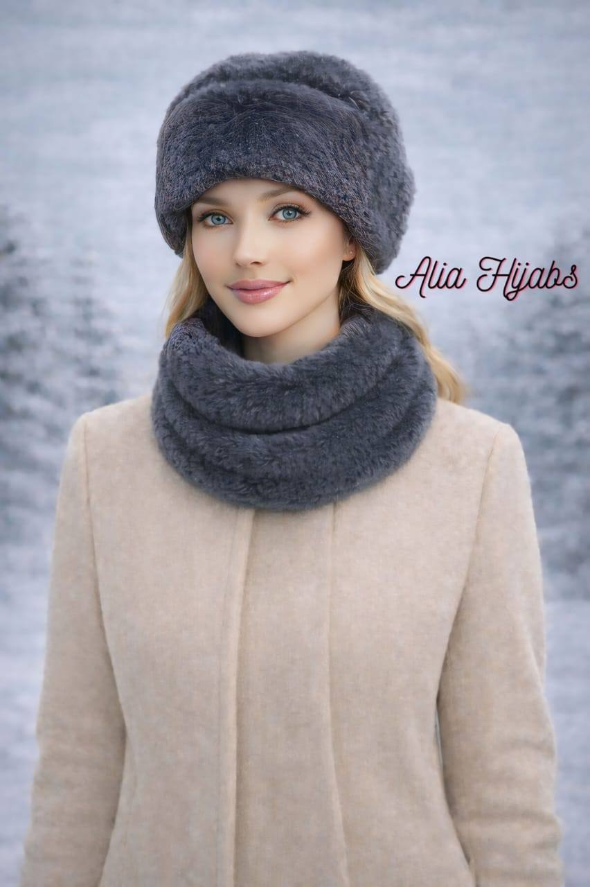 Charcoal Fur Hat & Scarf Set