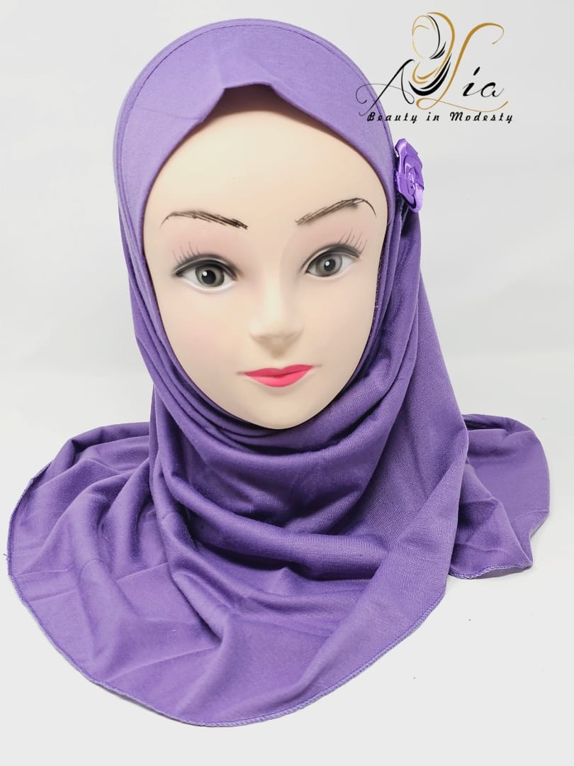 Purple One Piece Flower Little Girls' Hijab