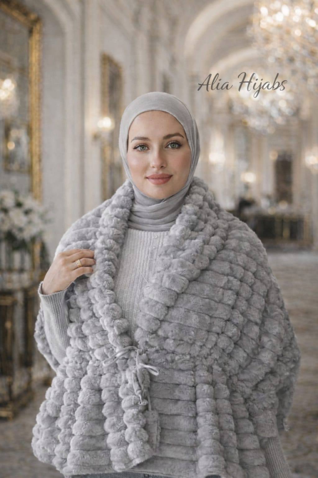 Gray Fancy Fur Shoulder Shawl