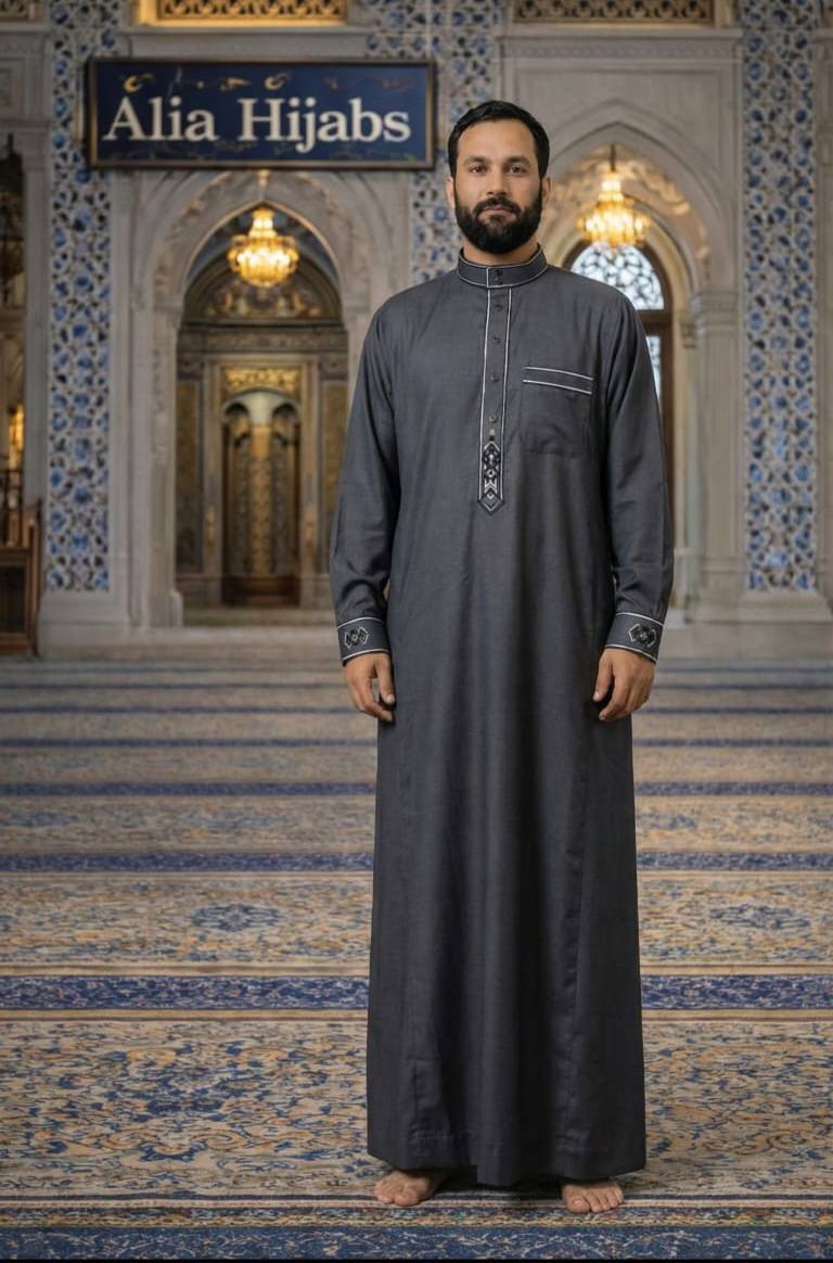 Dark Gray / Silver & Black Embroidery - Alia Hijabs