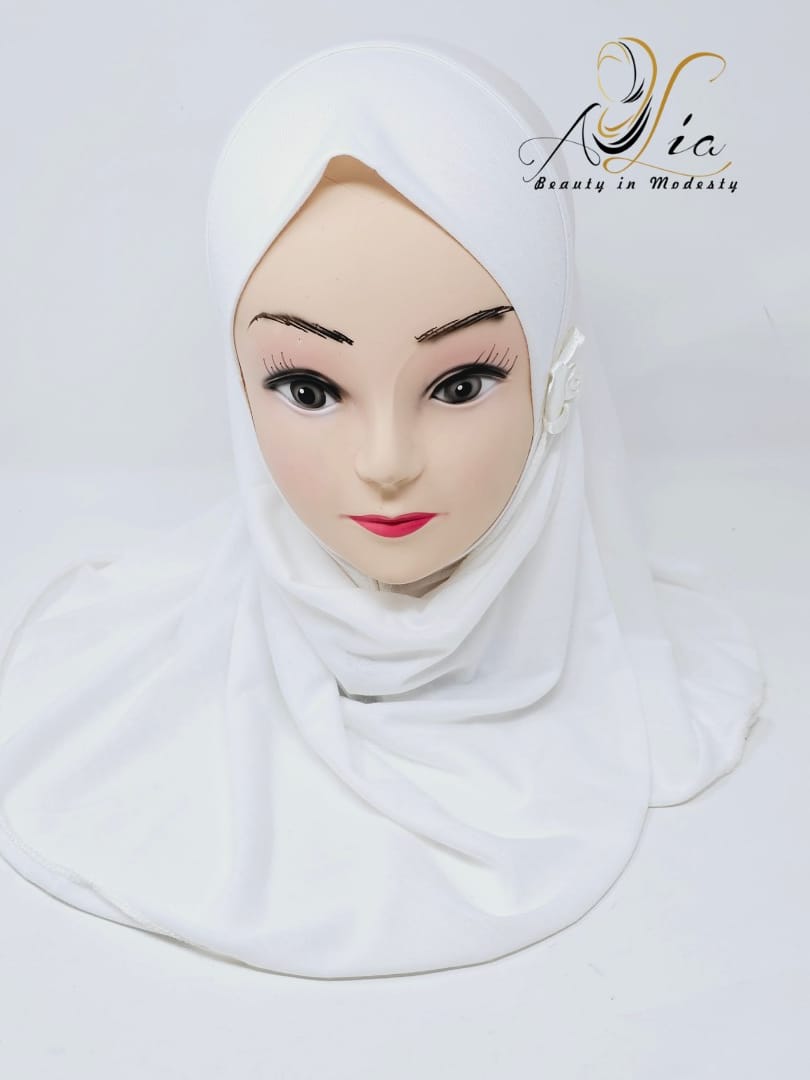 White One Piece Flower Little Girls' Hijab