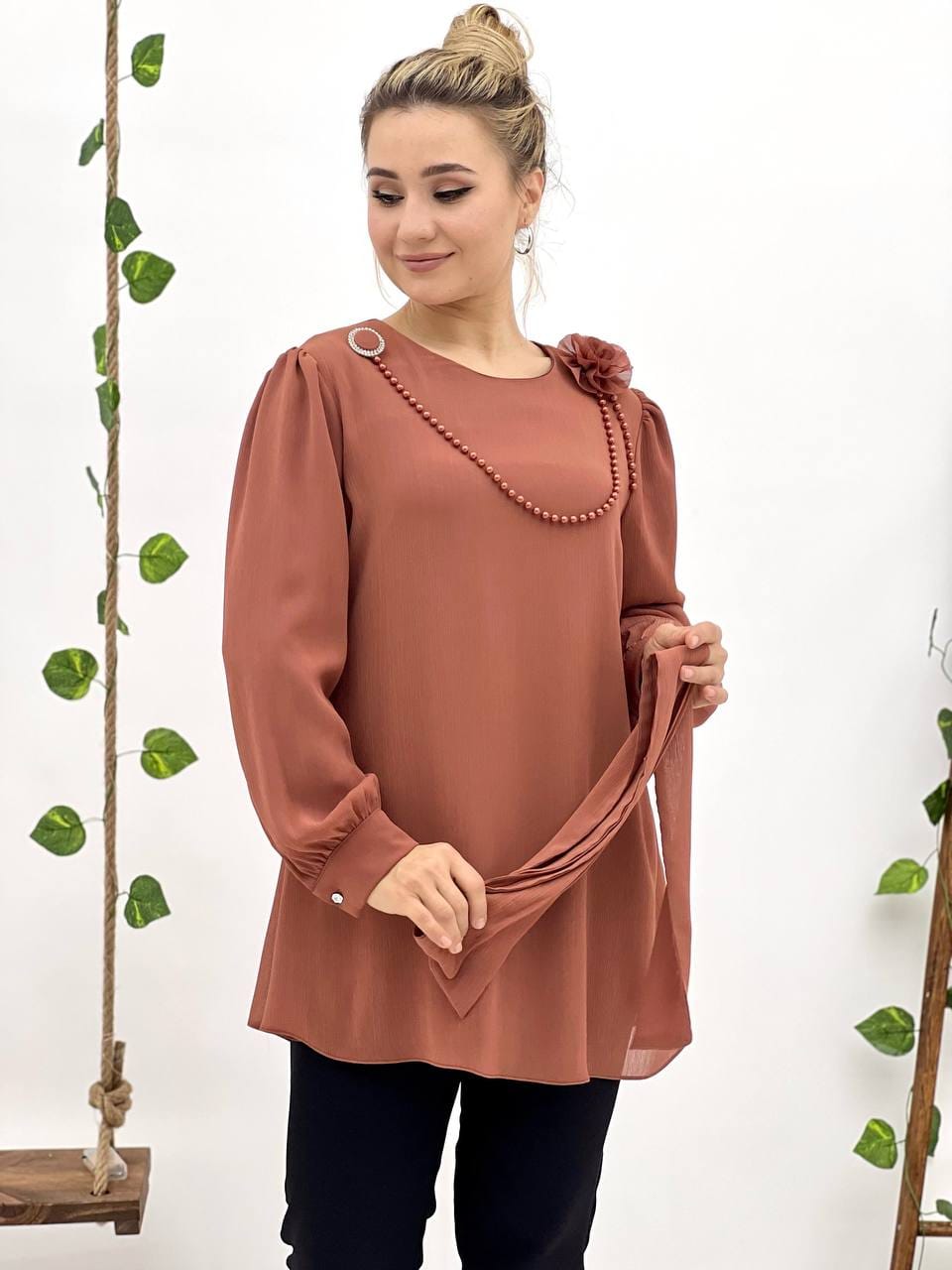 Chocolate Brown Women's Summer Long Sleeve Blouse
