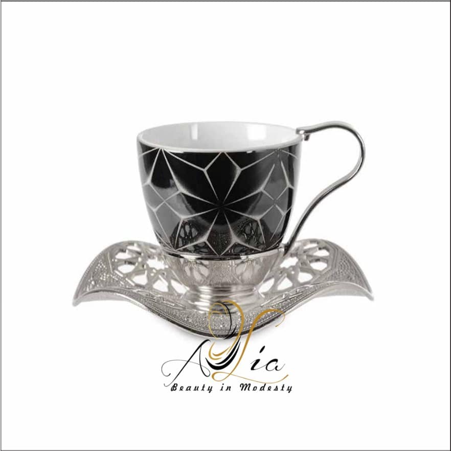 Black-Silver Fancy Greek/Turkish Coffee Cups Set of 6