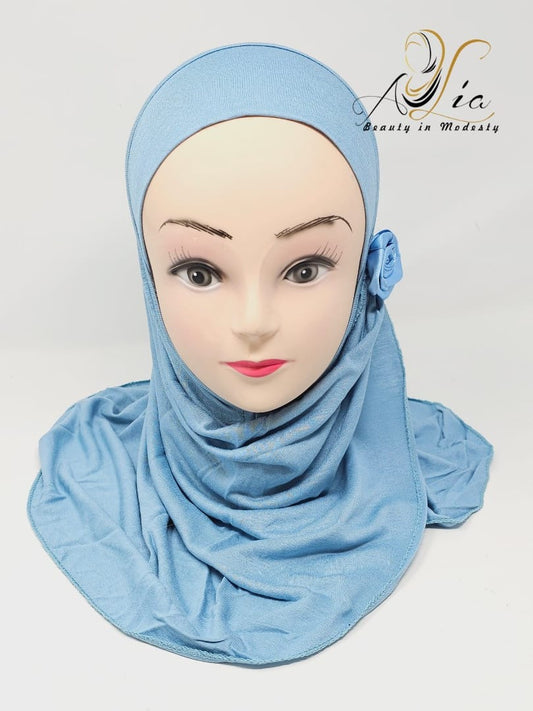 Blue One Piece Flower Little Girls' Hijab