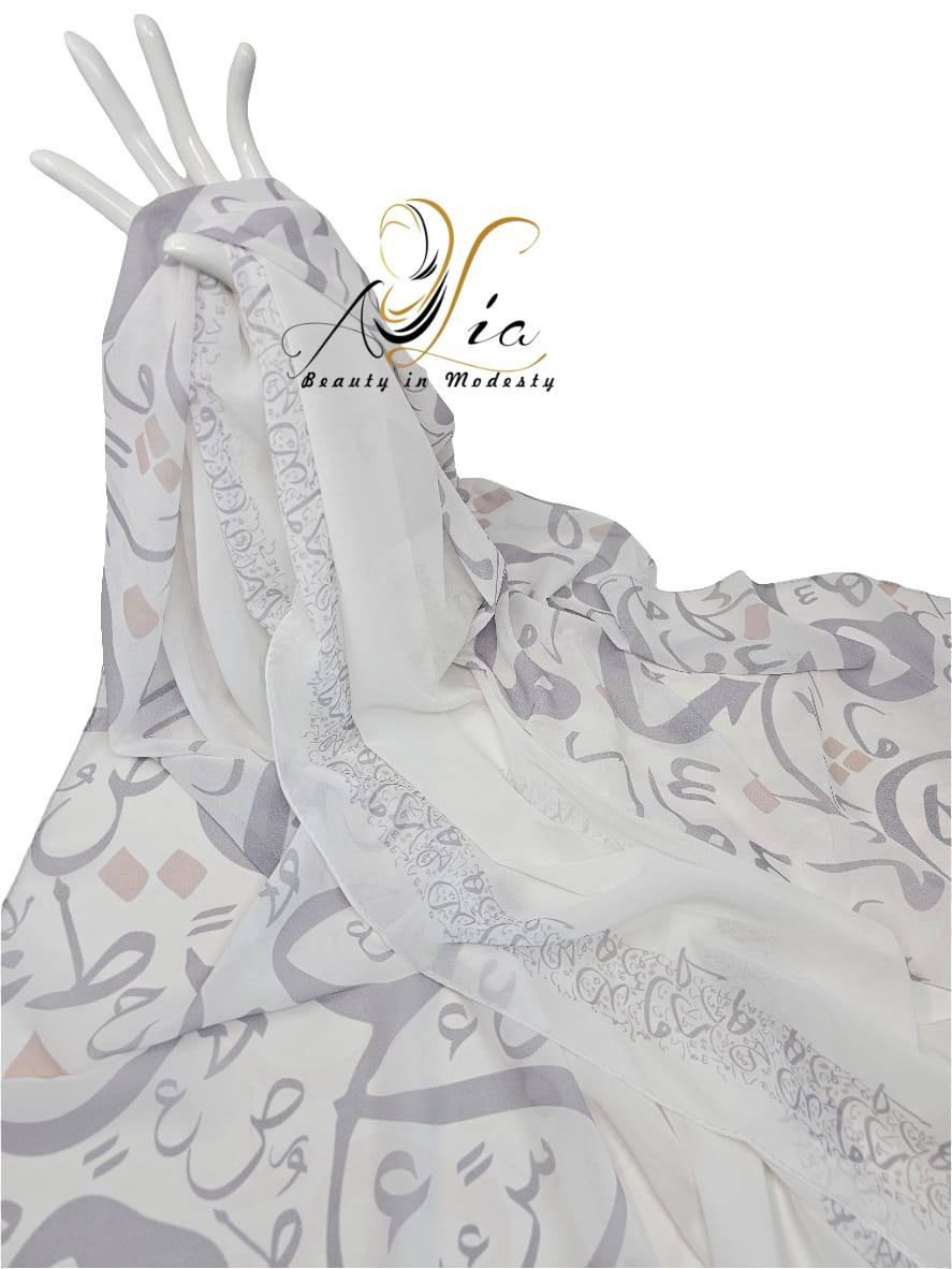 Gray Double Border Arabic Letter Shawl