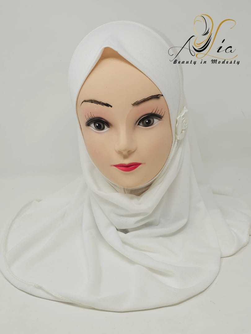 Off White One Piece Flower Little Girls' Hijab