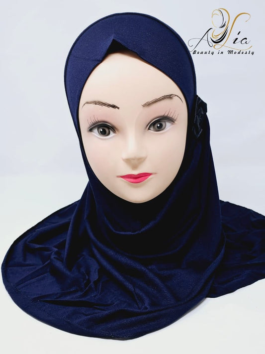 Navy Blue One Piece Flower Little Girls' Hijab