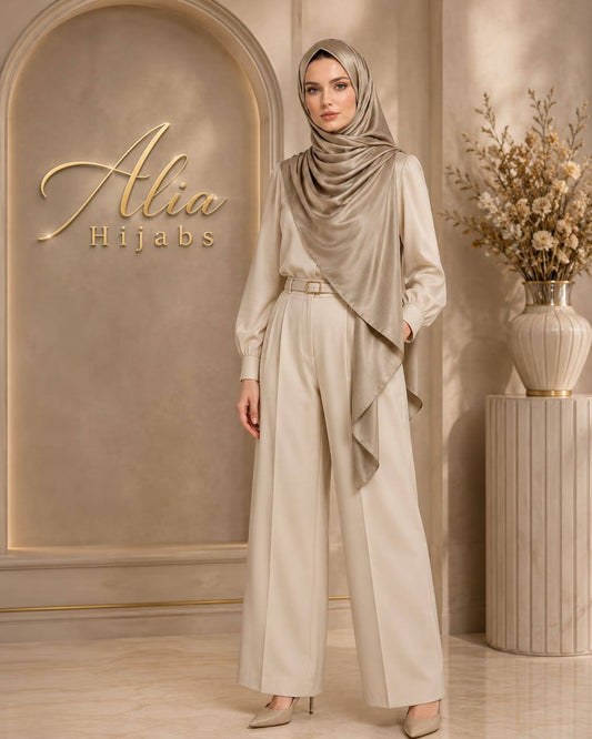 Light Olive Double Face Luxury Soft Satin Cashmere Blend