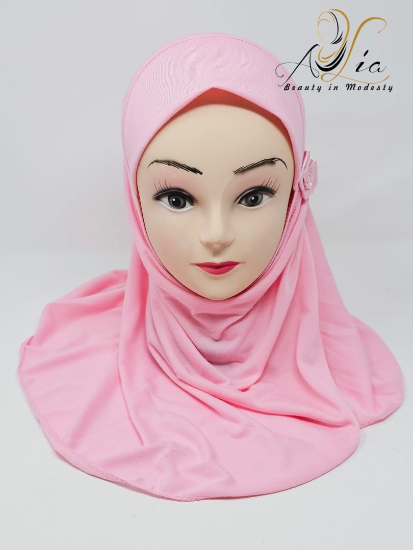 Pink One Piece Flower Little Girls' Hijab