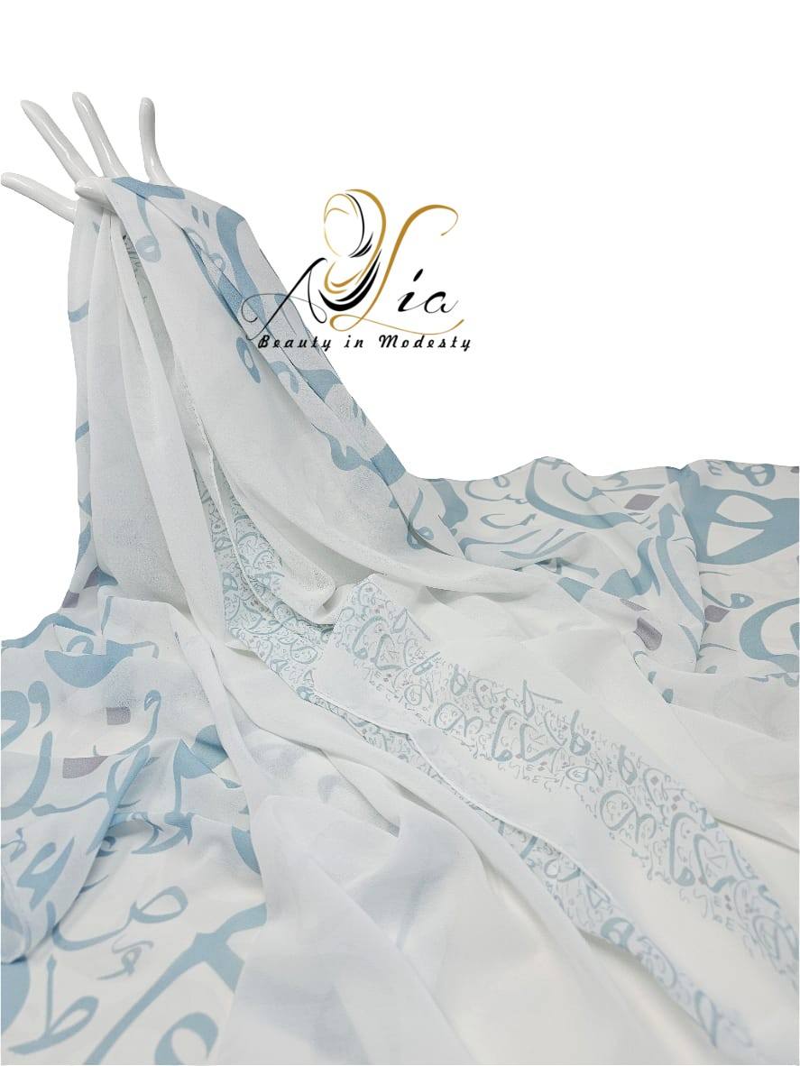 Light Green Turquoise Double Border Arabic Letter Shawl