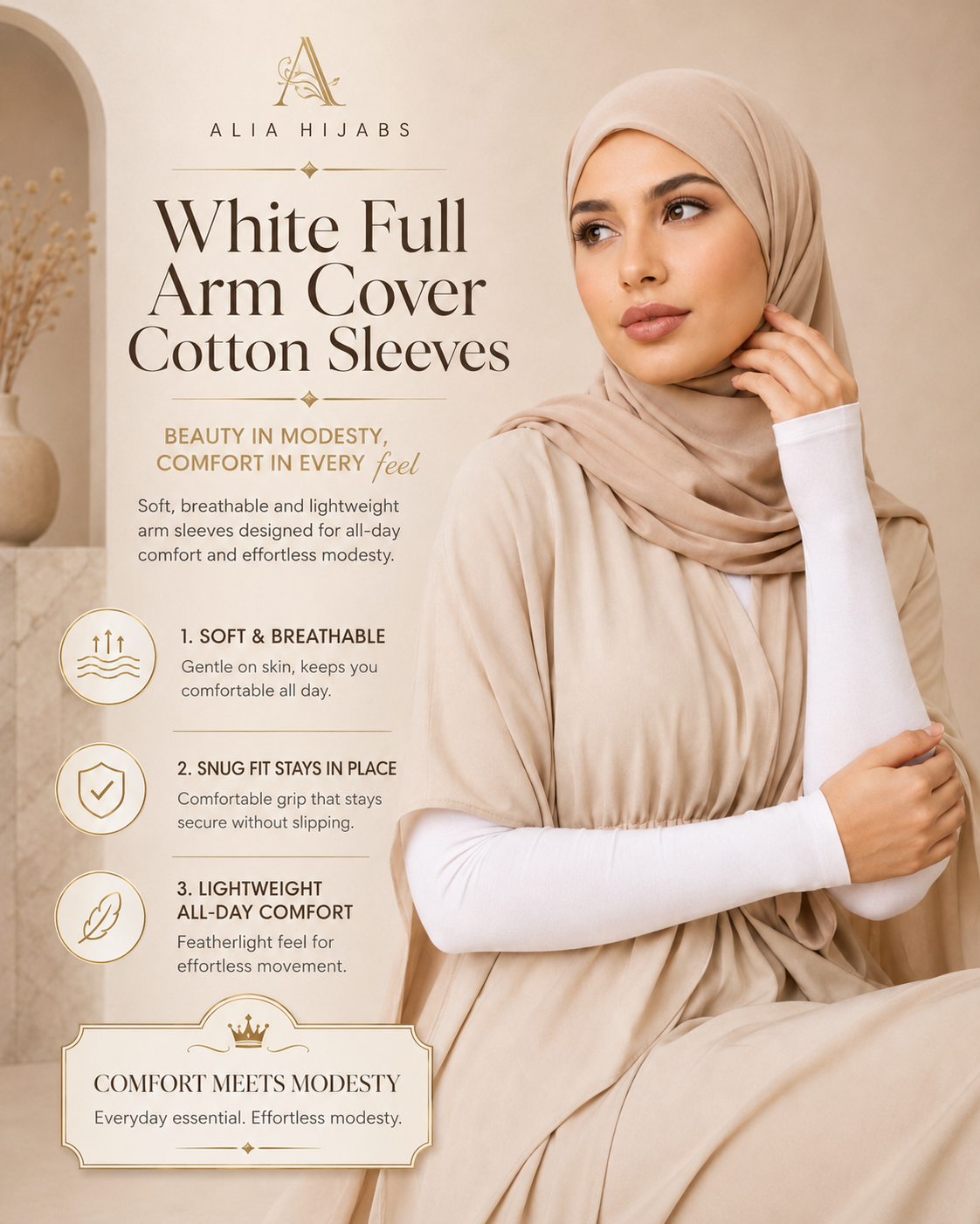 White Full Arm Cover Cotton Sleeves FCS012003