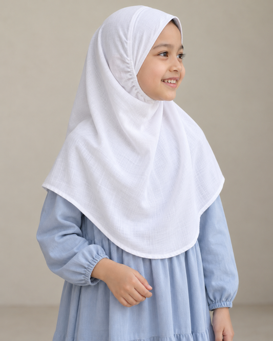 White Cotton Jacquard 1 P. Little Girls' Hijab