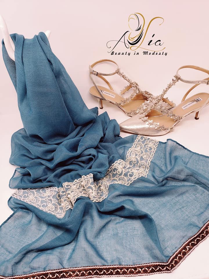 Blue Turquoise Cotton Embroidered Shawl ESH03