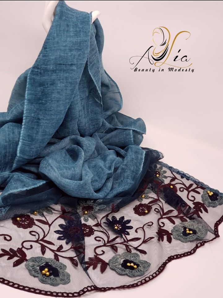 Turquoise Green Cotton Embroidered Shawl ESH02