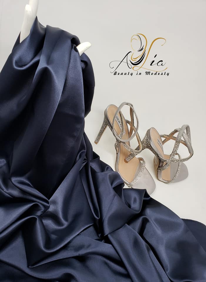 Navy Blue Double Face Plain Satin Shawl