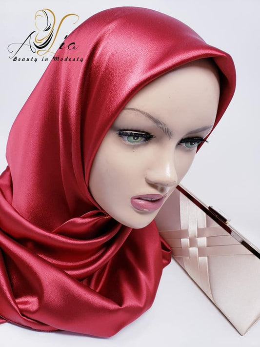 Cherry Red Double Face Silk Satin Square Scarf
