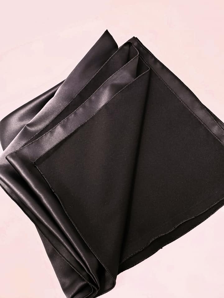 Black Double Face Silk Satin Square Scarf