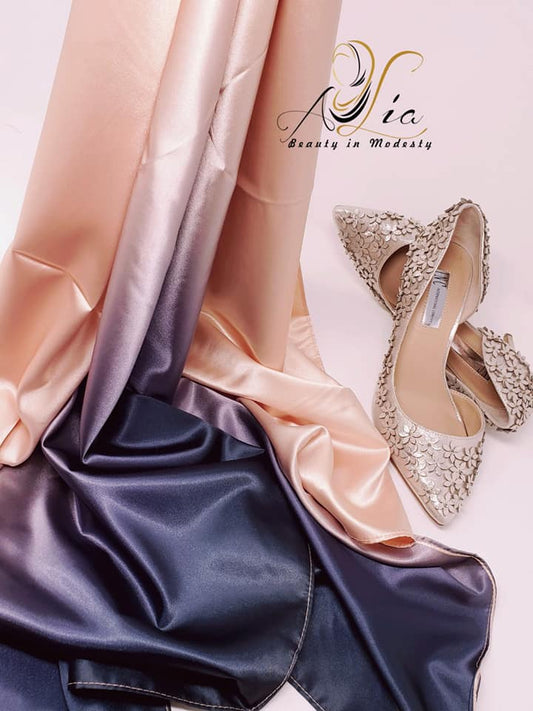 Navy Blue & Light Salmon Soft Satin Shawl