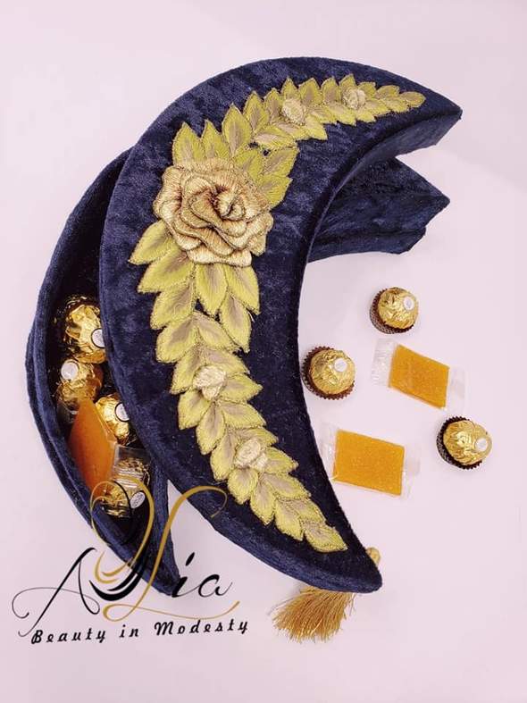 Navy Blue Hand Crafted Cresent Guest Serving Container