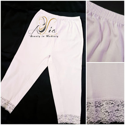 M - L - XL Women White Cotton Capri Leggings