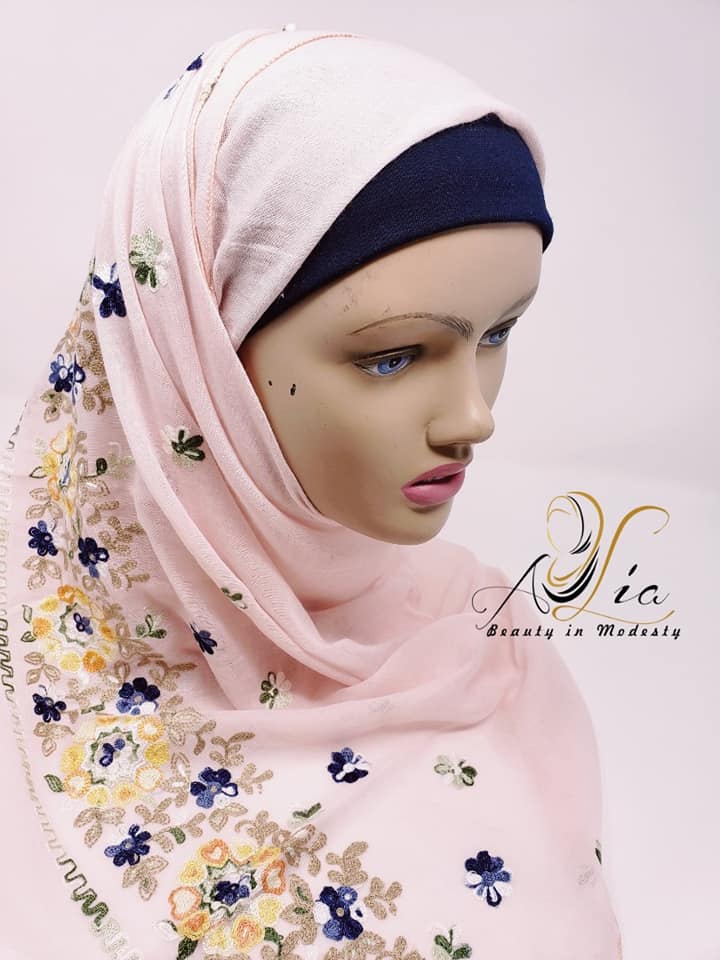 Light Pink Cotton Embroidered Shawl ESH14