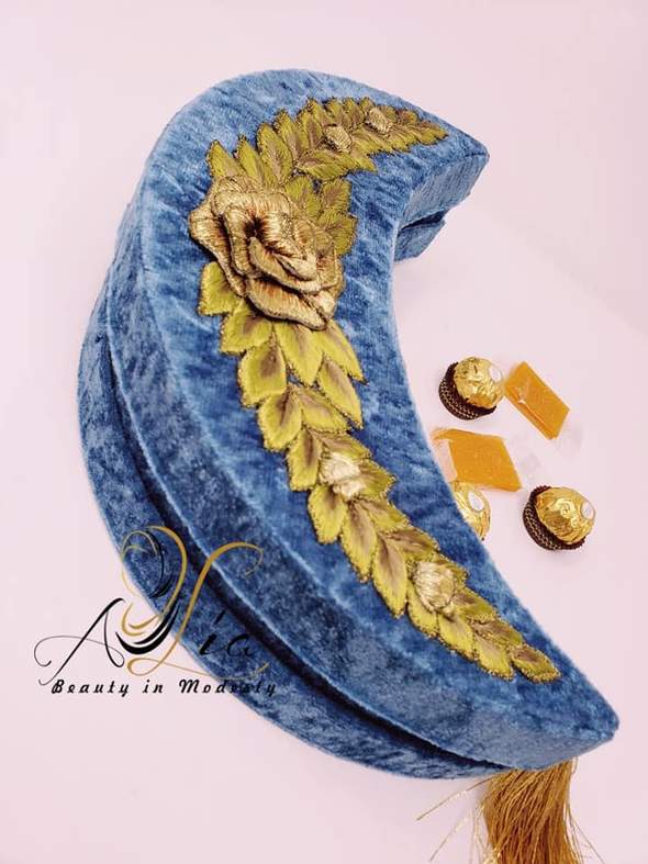 Steel Blue Hand Crafted Cresent Guest Serving Container