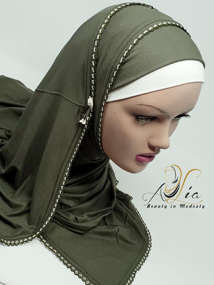 Green Matt Embroidered Plain Jersey Shawl M-ShJ-05