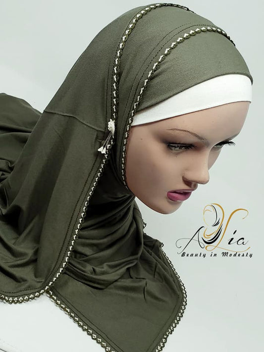 Green Matt Embroidered Plain Jersey Shawl M-ShJ-05