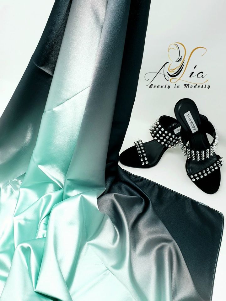 Black & Turquoise Wavy Colors Soft Satin Shawl  WS-22