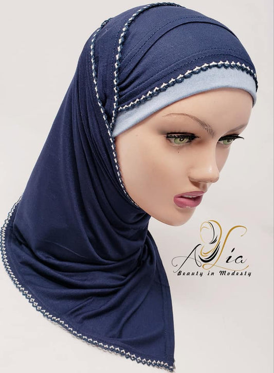 Navy blue  Embroidered Matt Plain Jersey Shawls M-ShJ-15
