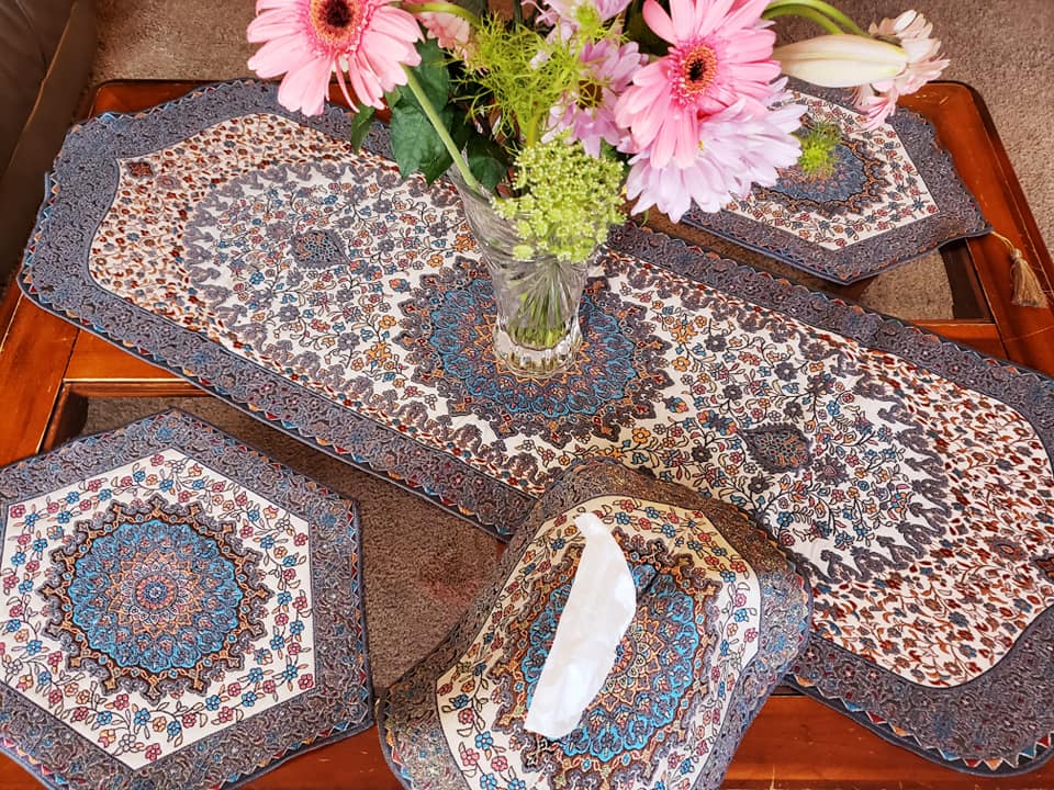 Gray 4 Pcs Set Oriental Chanel Tablecloths