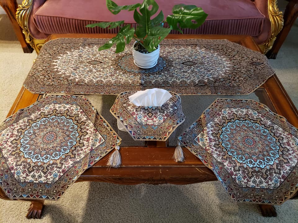 Olive Green/Beige 4 Pcs Set Oriental Chanel Tablecloths